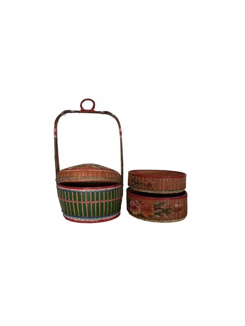 Antique Woven Chinese Wedding Basket Multiple Compartments